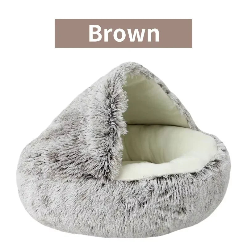 Cozy Cave 2-in-1 Calming Pet Bed – Plush Winter Nest for Cats & Small Dogs