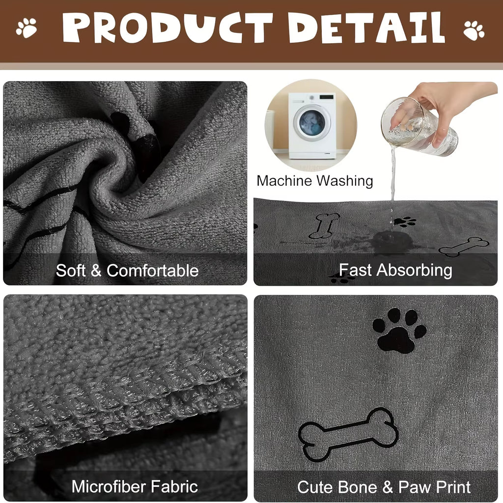 Dog Towel Drying Dog Cat Pet Towel, Puppy Microfiber Quick-Drying Dog Claw Bath Towel, Pet Bath Products Absorbent Medium Dog
