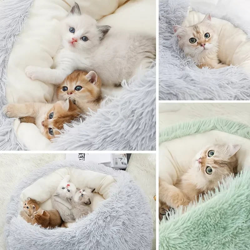 Cozy Cave 2-in-1 Calming Pet Bed – Plush Winter Nest for Cats & Small Dogs