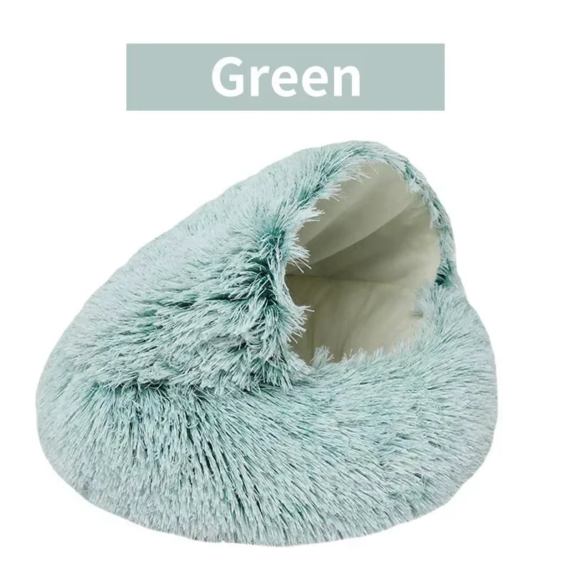 Cozy Cave 2-in-1 Calming Pet Bed – Plush Winter Nest for Cats & Small Dogs