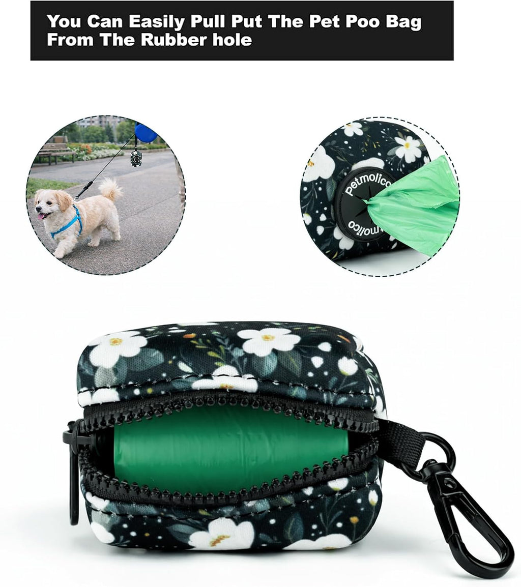 Dog Poop Bag Holder Dispenser 2 Pack, Cyan & Flower