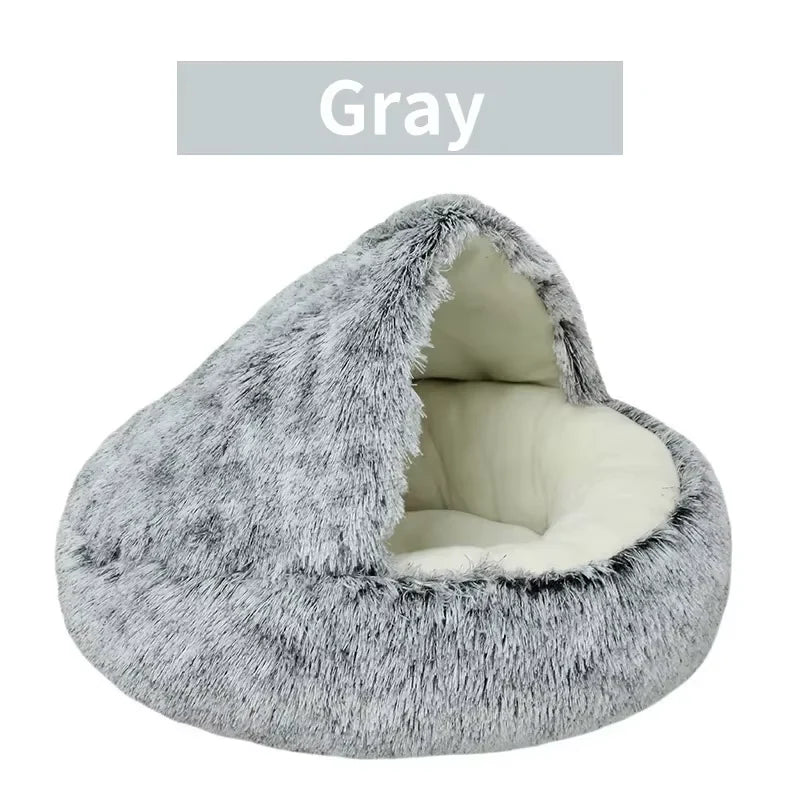 Cozy Cave 2-in-1 Calming Pet Bed – Plush Winter Nest for Cats & Small Dogs
