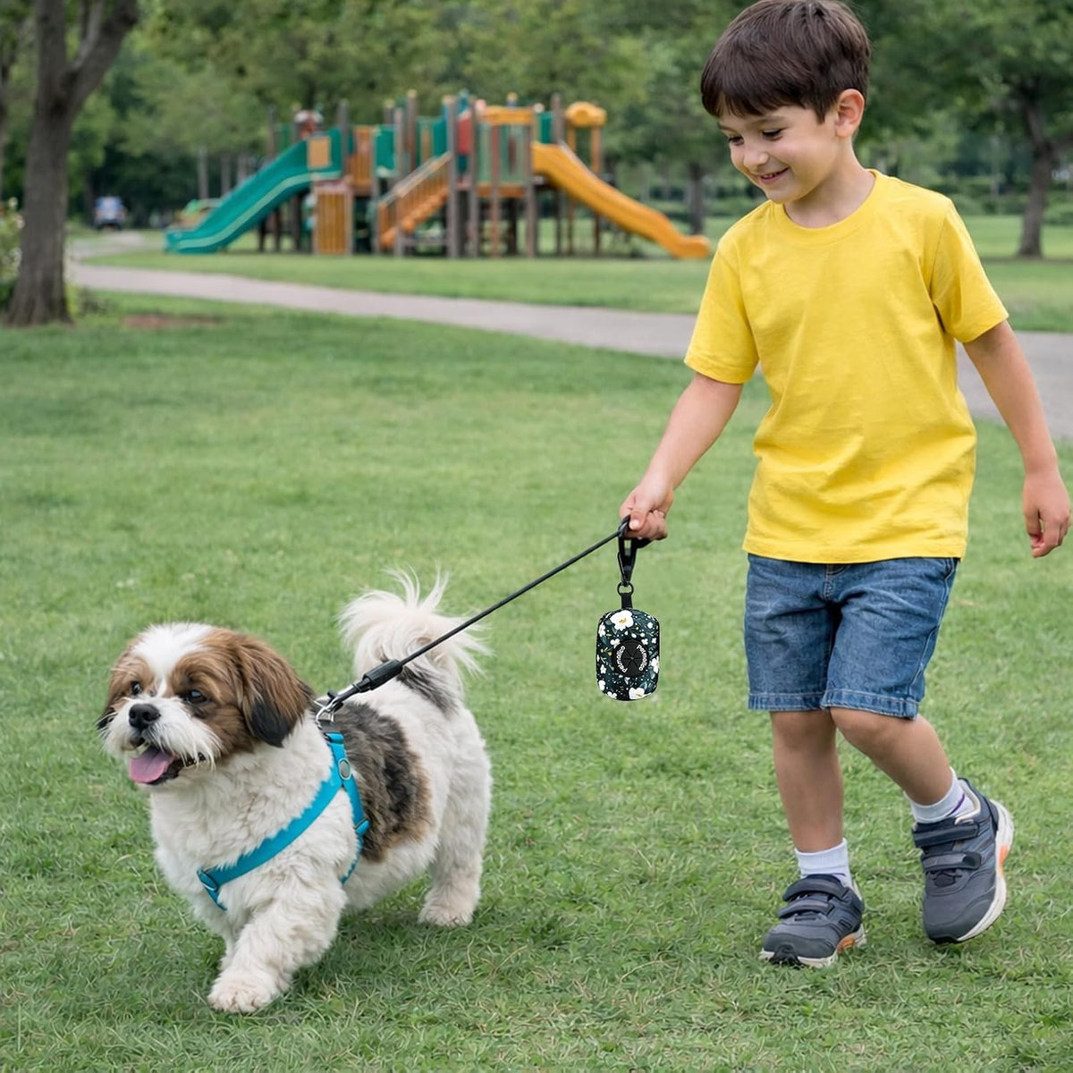Dog Poop Bag Holder Dispenser 2 Pack, Cyan & Flower