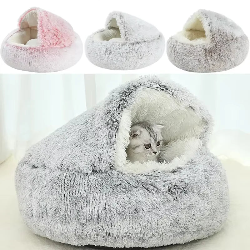 Cozy Cave 2-in-1 Calming Pet Bed – Plush Winter Nest for Cats & Small Dogs