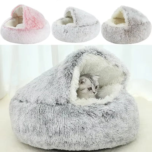 Cozy Cave 2-in-1 Calming Pet Bed – Plush Winter Nest for Cats & Small Dogs