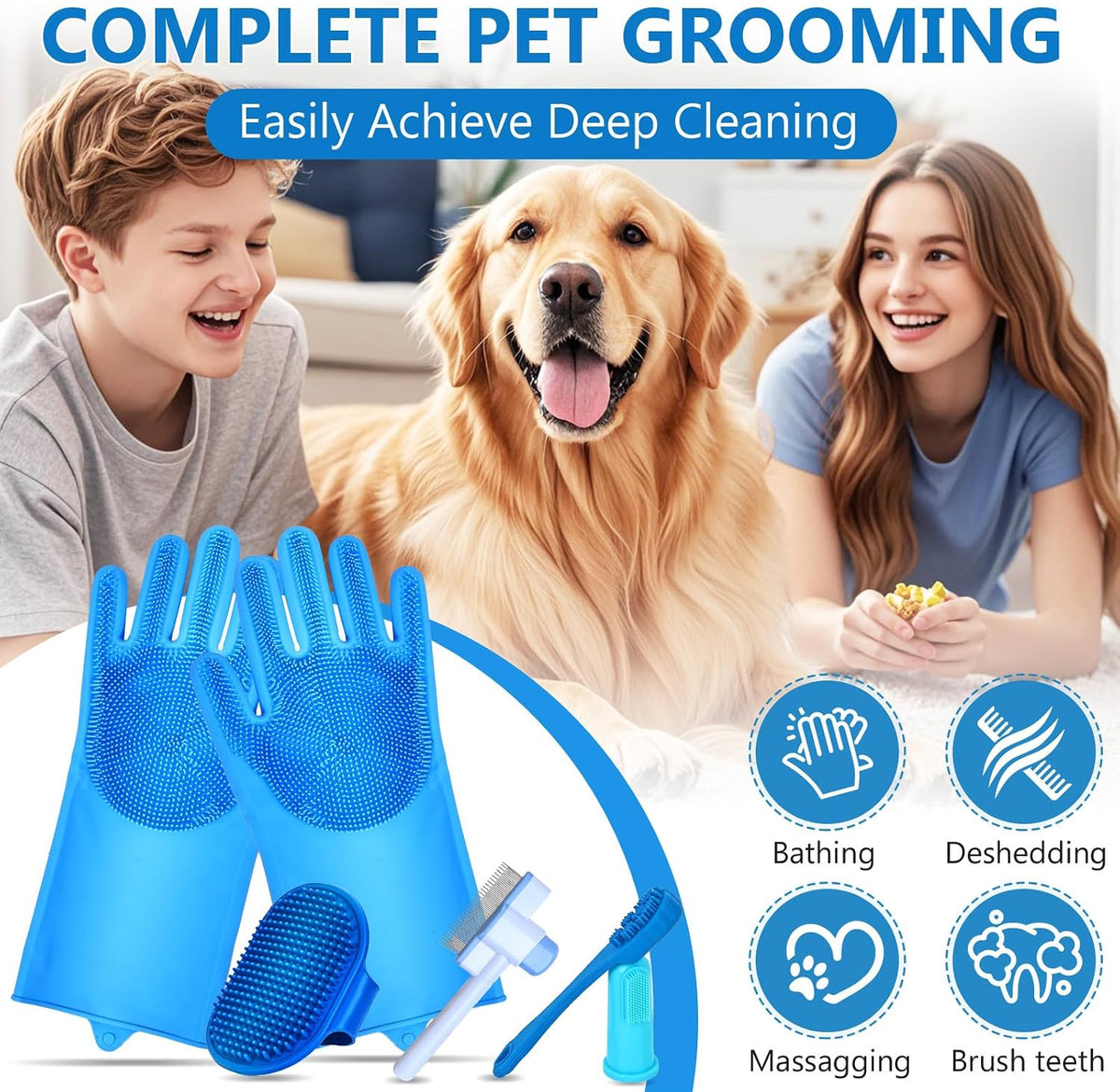 6PCS Dog Washing Gloves Pet Grooming Gloves Dog Bath Supplies