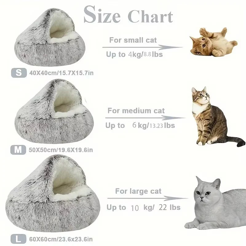 Cozy Cave 2-in-1 Calming Pet Bed – Plush Winter Nest for Cats & Small Dogs