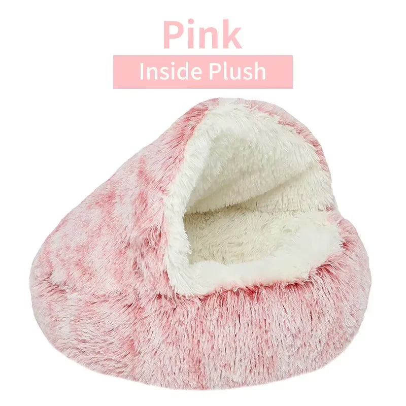 Cozy Cave 2-in-1 Calming Pet Bed – Plush Winter Nest for Cats & Small Dogs