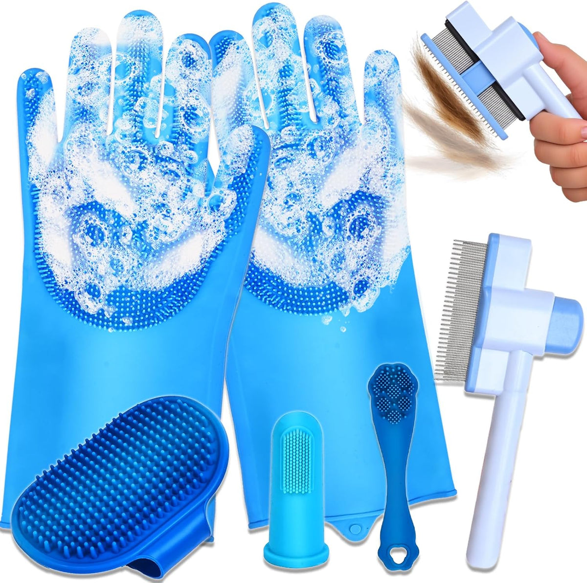 6PCS Dog Washing Gloves Pet Grooming Gloves Dog Bath Supplies