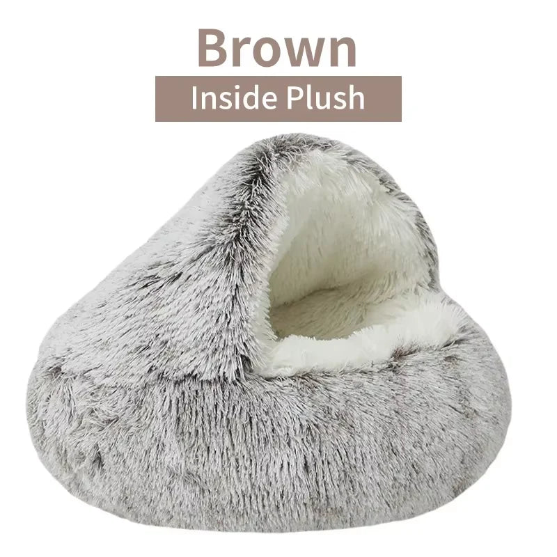 Cozy Cave 2-in-1 Calming Pet Bed – Plush Winter Nest for Cats & Small Dogs