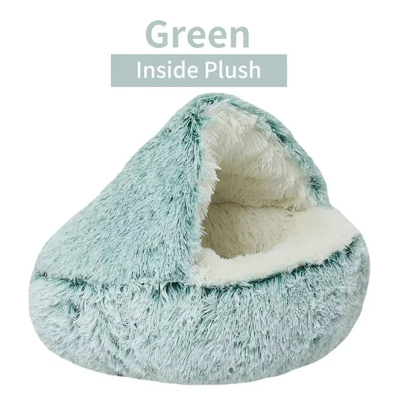 Cozy Cave 2-in-1 Calming Pet Bed – Plush Winter Nest for Cats & Small Dogs