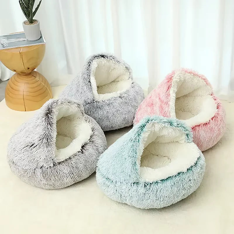 Cozy Cave 2-in-1 Calming Pet Bed – Plush Winter Nest for Cats & Small Dogs