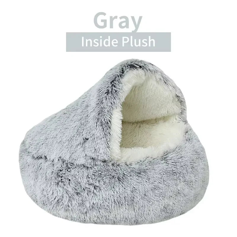 Cozy Cave 2-in-1 Calming Pet Bed – Plush Winter Nest for Cats & Small Dogs